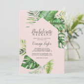 Wild Tropical Palm | Blush Bachelorette Wochenende Einladung (Stehend Vorderseite)