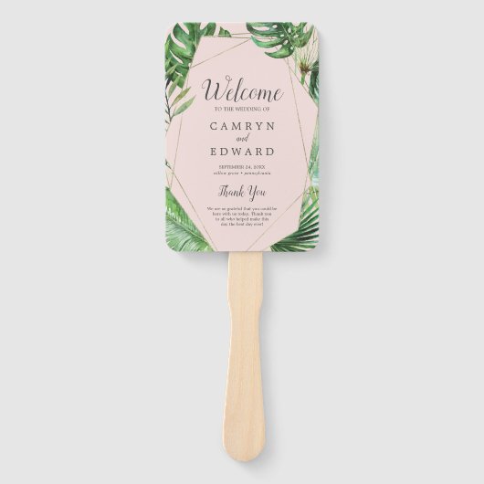Wild Tropical Palm | Blush Wedding Program Fan Fächer (Vorderseite)