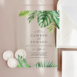 Wild Tropical Palm Boho Beach Hochzeit in Urlaubso Acryleinladungen<br><div class="desc">Diese wilden tropischen Palmen boho Strand Hochzeit in Urlaubsort Acryl Einladungen sind perfekt für eine Strandhochzeit. Das Design besticht durch eine exotische Auswahl an grünen Bananenpalmen,  Farnen,  Blattwerk,  botanischen Pflanze und Grünpflanzen,  die für einen tropischen Sommer sorgen.</div>