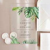 Wild Tropical Palm Boho Beach Hochzeit in Urlaubso Acryleinladungen