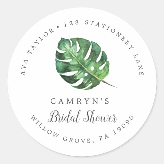 Wild-Tropical Palm Brautparty Rücksendeadresse Runder Aufkleber (Vorderseite)