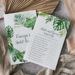 Wild Tropical Palm Brie and Groom Trivia Game Flyer<br><div class="desc">Dieses wilde, tropische Palmbräu- und Bräutigam-Trivialspiel eignet sich perfekt für einen Polterabend zum Thema Strand. Das Design besticht durch eine exotische Auswahl an grünen Bananenpalmen, Farnen, Blattwerk, botanischen Pflanze und Grünpflanzen, die für einen tropischen Sommer sorgen. Personalisieren Sie die Rückseite der Karte mit dem Namen der Braut und dem Datum...</div>