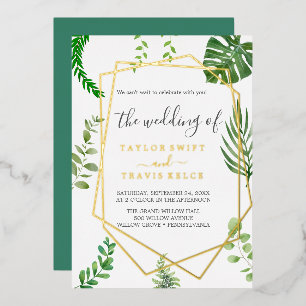 Wild Tropical Palm   Geometrische Hochzeit von Gol Folieneinladung