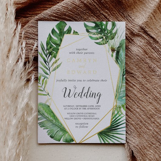 Wild Tropical Palm | Gold Foil Geometric Wedding F Folieneinladung