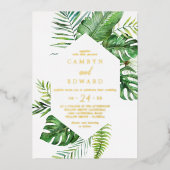 Wild Tropical Palm | Goldfoil Hexagon Hochzeit Folieneinladung (Vorderseite)
