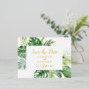 Wild Tropical Palm   Goldfolie Save the Date Folie Einladungspostkarte