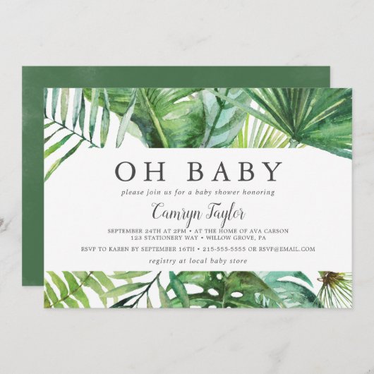 Wild Tropical Palm Horizontal Oh Baby Dusche Einladung (Vorne/Hinten)