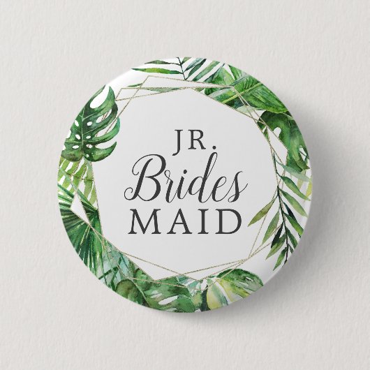 Wild Tropical Palm Jr. Bridesmaid Brautparty Button (Vorderseite)