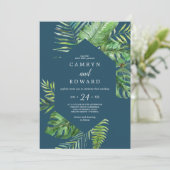 Wild Tropical Palm | Lässige Hochzeit der Marine H Einladung (Stehend Vorderseite)