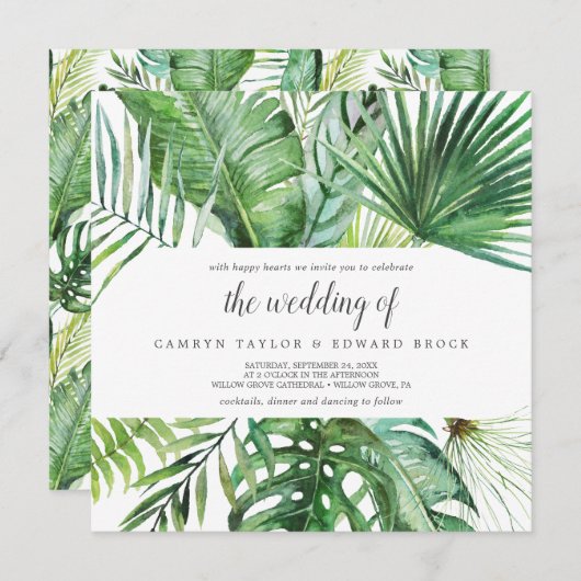 Wild Tropical Palm | Muster der Hochzeit des Platz Einladung (Vorne/Hinten)
