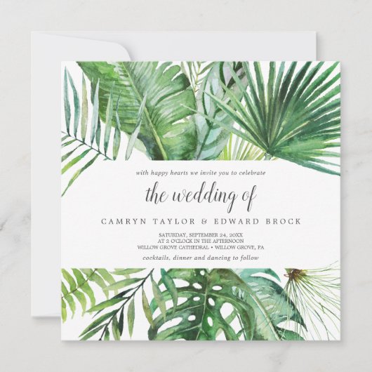 Wild Tropical Palm | Muster der Hochzeit des Platz Einladung (Vorderseite)
