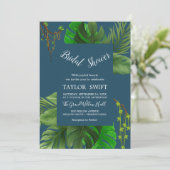 Wild Tropical Palm | Navy Blue Brautparty Einladung (Stehend Vorderseite)