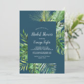 Wild Tropical Palm | Navy Blue Brautparty Einladung (Stehend Vorderseite)