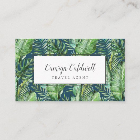 Wild Tropical Palm | Navy Blue Business Card Visitenkarte (Vorderseite)