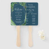 Wild Tropical Palm | Navy Blue Wedding Program Fan Fächer (Vorne und Hinten)
