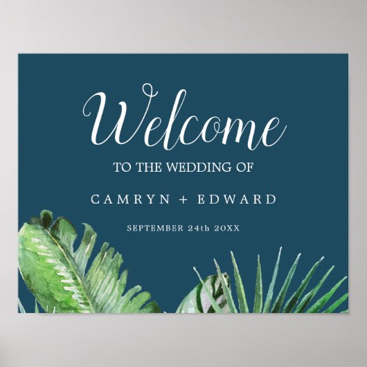 Wild Tropical Palm | Navy Blue Welcome Wedding Poster (Vorne)