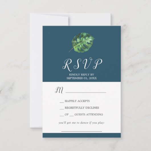 Wild Tropical Palm | Navy Song Request RSVP Card Karte (Vorderseite)