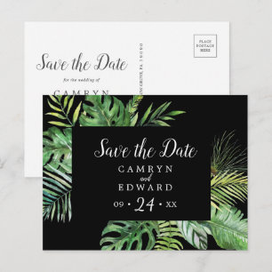 Wild Tropical Palm   Schwarze Save the Date Postka Einladungspostkarte
