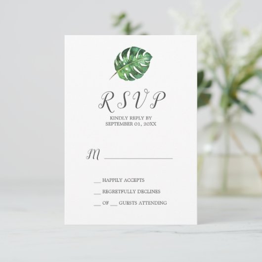 Wild Tropical Palm Simple RSVP Card (Stehend Vorderseite)