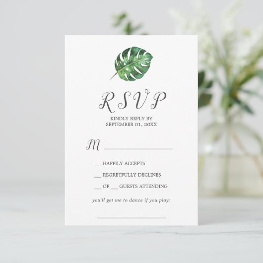 Wild Tropical Palm Song Request RSVP Card (Stehend Vorderseite)
