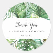 Wild Tropical Palm Vielen Dank Gastgeschenk Hochze Runder Aufkleber (Vorderseite)