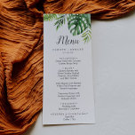 Wild Tropical Palm Wedding Dinner Menu Menükarte<br><div class="desc">Diese Karte mit tropischen Palmen zum Hochzeitsessen ist ideal für einen Strand oder eine Hochzeit in Urlaubsort. Das Design besticht durch eine exotische Auswahl an grünen Bananenpalmen,  Farnen,  Blattwerk,  botanischen Pflanze und Grünpflanzen,  die für einen tropischen Sommer sorgen. Diese Speisekarte kann für Hochzeitsfeiern,  Proben oder jede Veranstaltung verwendet werden.</div>