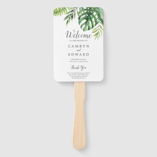 Wild Tropical Palm Wedding Program Fan Fächer (Vorderseite)