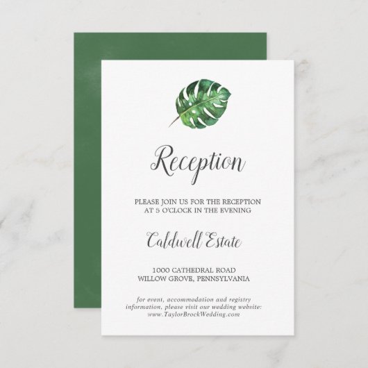 Wild-Tropical Palm Wedding Reception Insert Card (Vorne/Hinten)