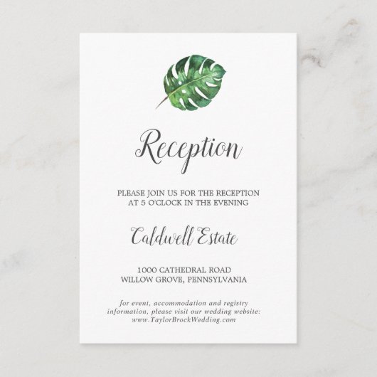 Wild-Tropical Palm Wedding Reception Insert Card (Vorderseite)