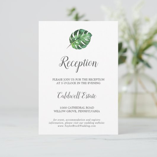 Wild-Tropical Palm Wedding Reception Insert Card (Stehend Vorderseite)