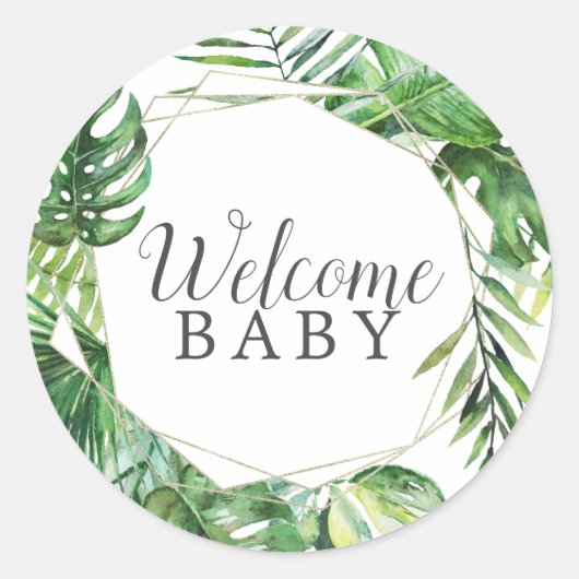 Wild Tropical Palm Welcome Baby Shower Sticker (Vorderseite)