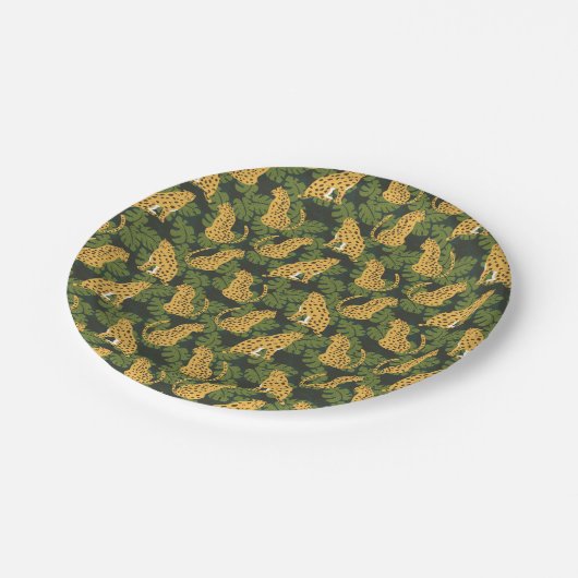 Wild Tropical Safari Leopard Jungle Palms Pappteller (Schrägansicht)