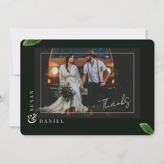 Wild tropische Blätter Foto Hochzeit Danke Karte (Vorderseite)