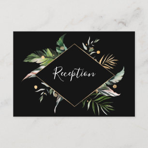 Wild tropische Blätter Hochzeitsempfang schwarz Begleitkarte