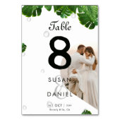 Wild-tropische Blätter & Lush Palm Foto Hochzeit Tischnummer (Rückseite)