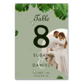 Wild-tropische Blätter & Lush Palm Foto Hochzeit Tischnummer (Vorderseite)