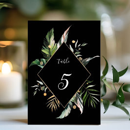 Wild-tropische Foliage-Hochzeit Schwarz Tischnummer