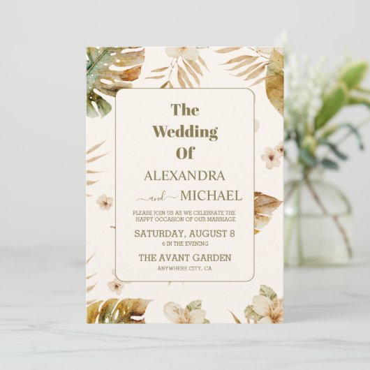 Wild tropische Palm Geometric Wedding Einladung (Stehend Vorderseite)