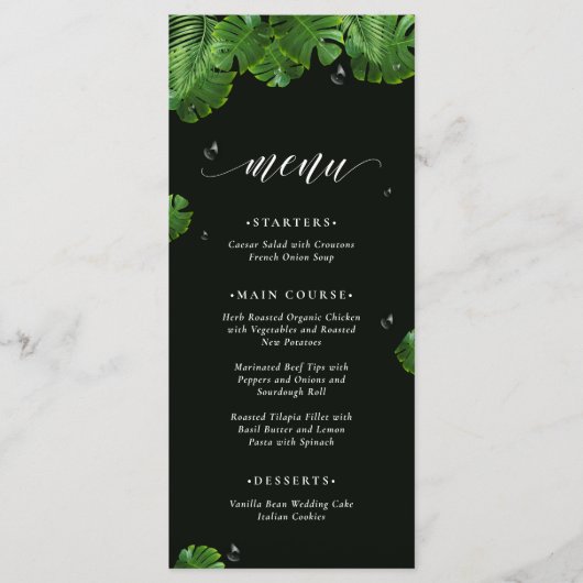 Wild tropische Palmen Blätter Modernes Foto Hochze Menükarte (Vorderseite)