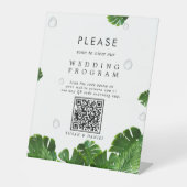Wild tropische Palmen Blätter QR Code Hochzeitspro Sockelschild (Vorderseite)