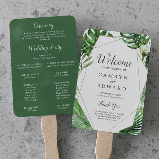 Wild tropischer Palm Geometric Wedding Program Fan Fächer
