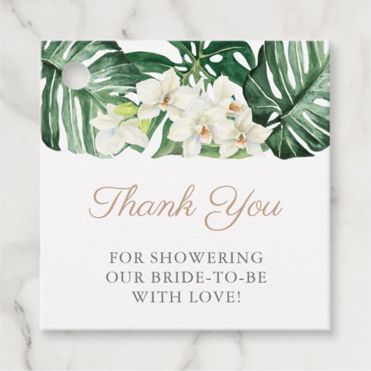 Wild tropisches Blattweißes Brautparty Geschenkanhänger (Vorderseite)