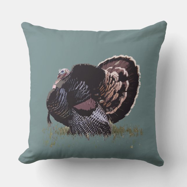 Wild Turkey Aquarell Print Kissen (Vorderseite)