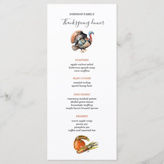 Wild Turkey Erntedank Dinner Menü Menükarte (Vorderseite)