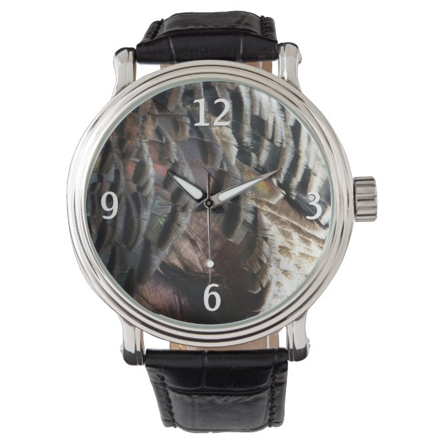 Wild Turkey Feathers I Abstrakt Nature Design Armbanduhr (Vorderseite)