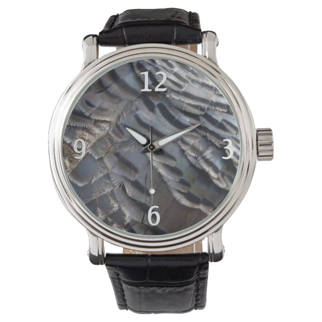 Wild Turkey Feathers II Abstrakte Naturgestaltung Armbanduhr (Vorderseite)