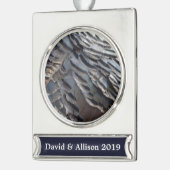 Wild Turkey Feathers II Abstrakte Naturgestaltung Banner-Ornament Silber (Links)