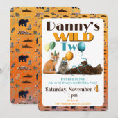 Wild Two Animals First Birthday Invitation Einladung (Vorne/Hinten)