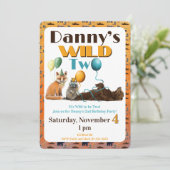 Wild Two Animals First Birthday Invitation Einladung (Stehend Vorderseite)