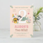 Wild Two Safari Pastel Einladung (Stehend Vorderseite)